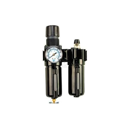 Arrow Pneumatics Arrow 1/4" Modular F/R & Lubricator W/End Ports C70352W, Gauge, Metal Bowl W/Sight, Manual C70352W